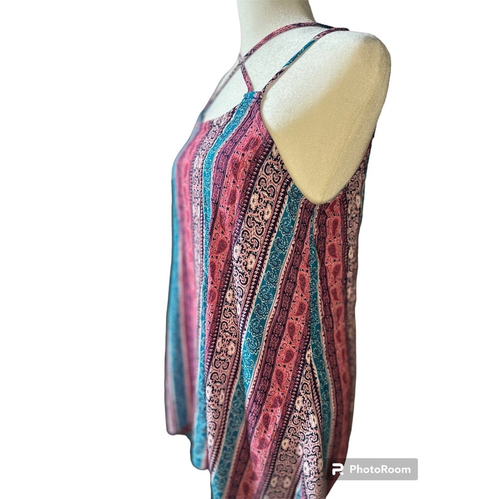 Pink Rose Women's Boho Paisley Stripe Handkerchief Hem Tank Top L coquette - Picture 3 of 8